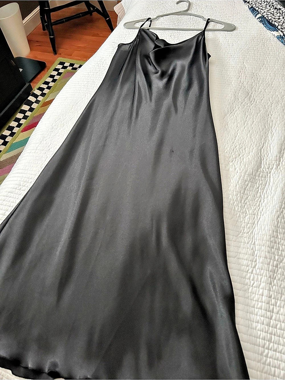 bebe Satin Cowl Neck Midi Slip Dress Black Medium